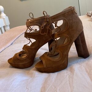Vince Camuto, suede heels with lace detailing and back zipper